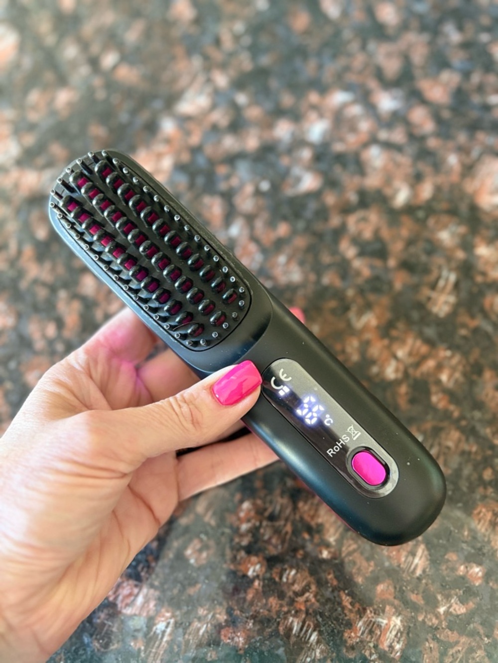 Black and Pink Portable Heated Hair Straightening Brush - Women Hair